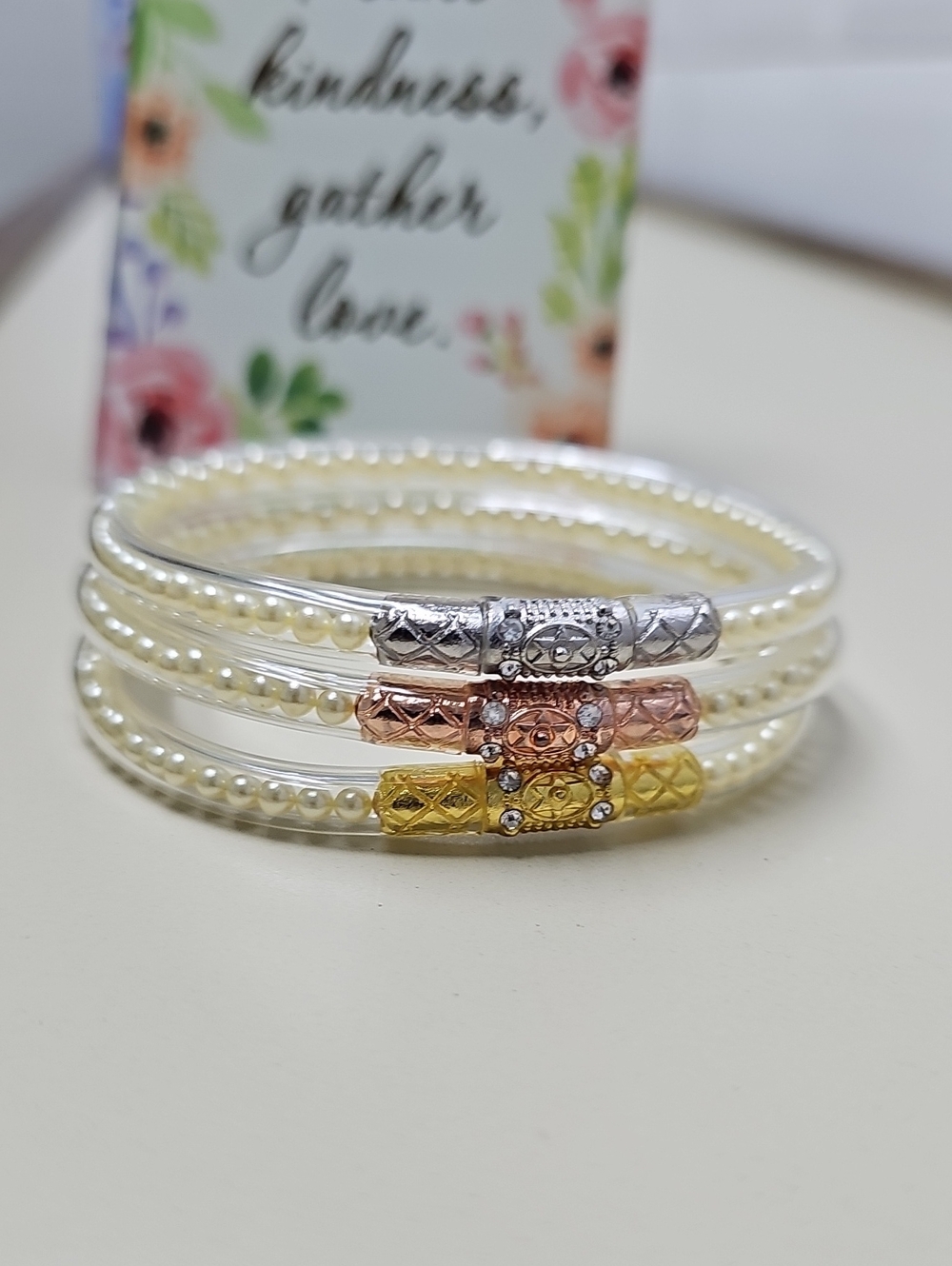 All Weather Womens Bangles White  Pearl. Three Queen. Set Of 3 (Not Budhagirls)